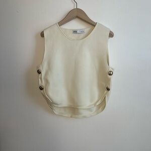 ZARA New Cream Knit Sleeveless Top Gold Buttons